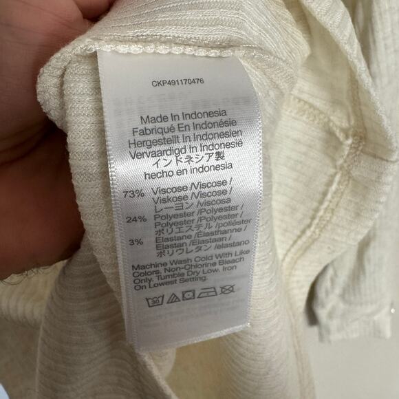 Madewell Ribbed Crewneck Long-Sleeve Tee WMNS S Heather Cream Stretchy Pullover - Picture 8 of 9